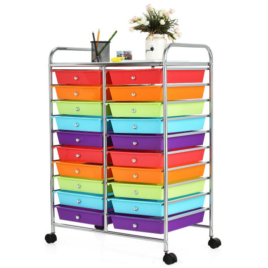 20 Drawers Storage Rolling Cart Studio Organizer-Multicolor For Sale