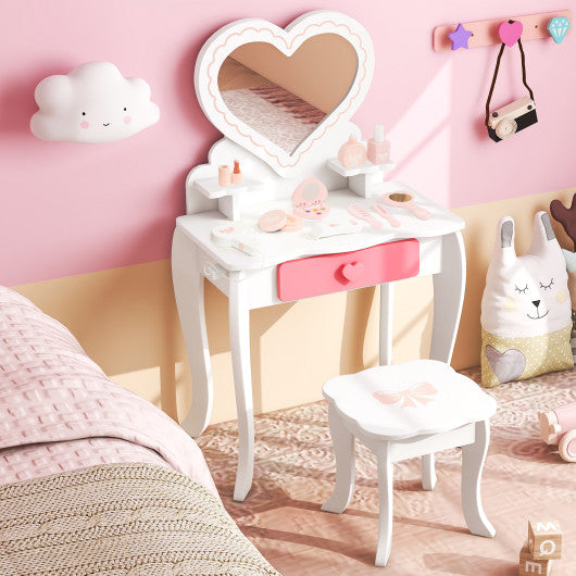 Kids Vanity Set with Heart-shaped Mirror-White For Cheap