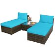 5 Pieces Patio Rattan Furniture Set with Cushioned Armless Sofa-Turquoise Discount