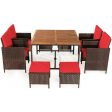 9 Pieces Patio Rattan Dining Cushioned Chairs Set-Red For Cheap