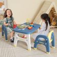 Kids Table and 2 Chairs Set with Storage Shelf and Building Blocks-Blue Supply