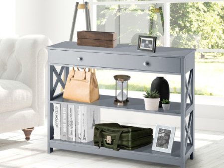 Console Table 3-Tier with Drawer and Storage Shelves-Gray Sale