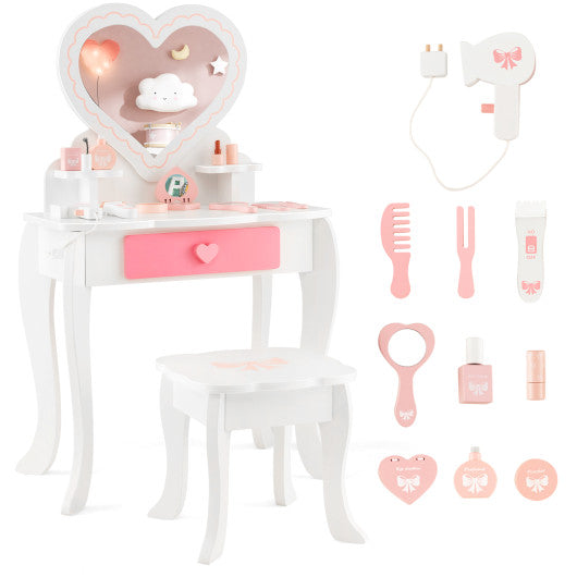 Kids Vanity Set with Heart-shaped Mirror-White For Cheap