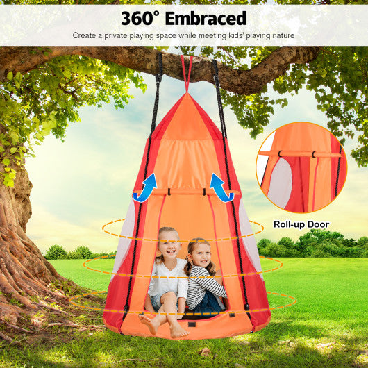 2-in-1 40 Inch Kids Hanging Chair Detachable Swing Tent Set-Orange For Sale