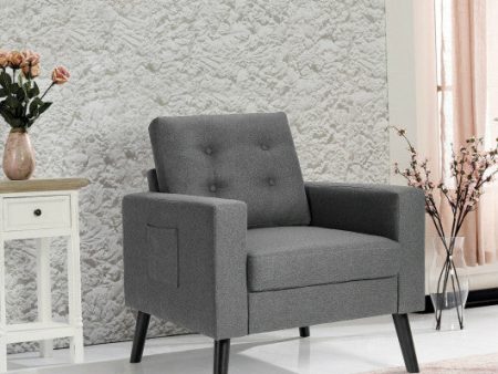 Mid-Century Upholstered Armchair Club Chair with Rubber Wood Legs-Gray Sale