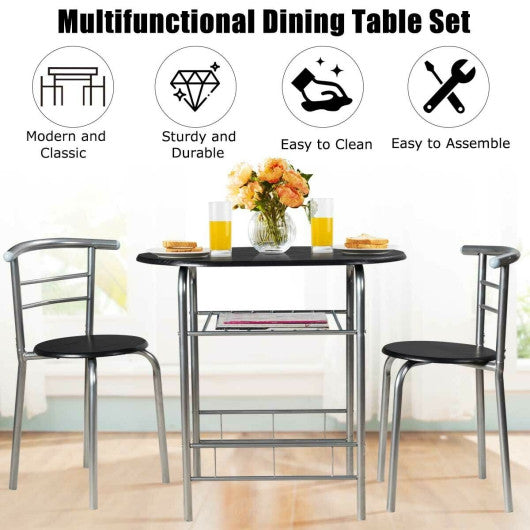 3 pcs Home Kitchen Bistro Pub Dining Table 2 Chairs Set- Silver For Discount