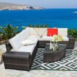 6 Piece Wicker Patio Sectional Sofa Set with Tempered Glass Coffee Table-White on Sale