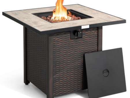 30 Inch Square Propane Gas Fire Pit Table Ceramic Tabletop Sale