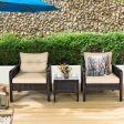 3 Pieces Outdoor Patio Rattan Conversation Set with Seat Cushions-Beige Online Sale