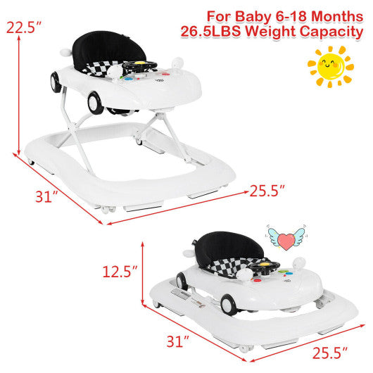 2-in-1 Foldable Baby Walker with Music Player and Lights-White Cheap