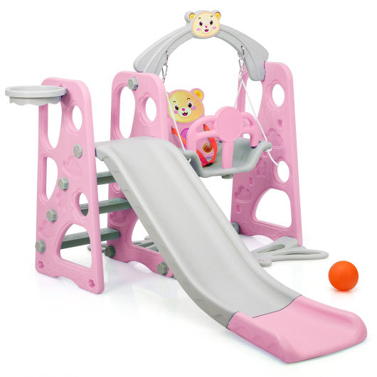 3 in 1 Toddler Climber and Swing Set Slide Playset-Pink Supply