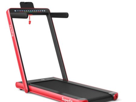 2-in-1 Electric Motorized Health and Fitness Folding Treadmill with Dual Display and Speaker-Red Sale