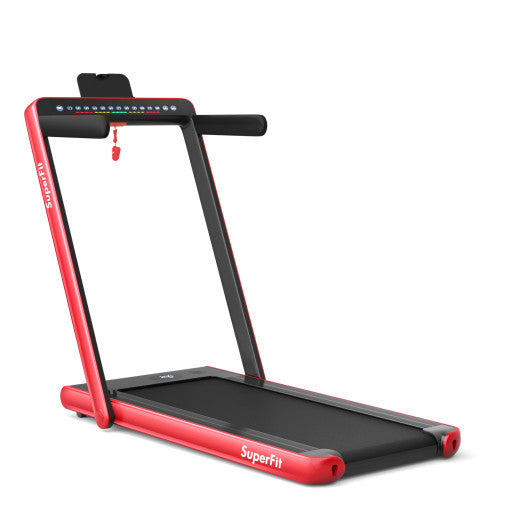 2-in-1 Electric Motorized Health and Fitness Folding Treadmill with Dual Display and Speaker-Red Sale