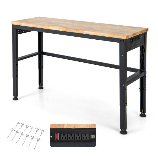 53 Inch Adjustable Heavy-Duty Workbench with Rubber Wood Top For Cheap