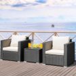 3 Pieces Patio Wicker Conversation Set with Cushion-White Sale