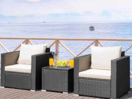 3 Pieces Patio Wicker Conversation Set with Cushion-White Sale