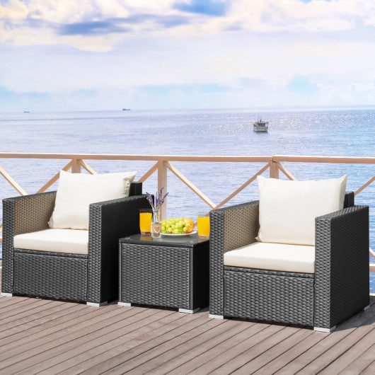 3 Pieces Patio Wicker Conversation Set with Cushion-White Sale