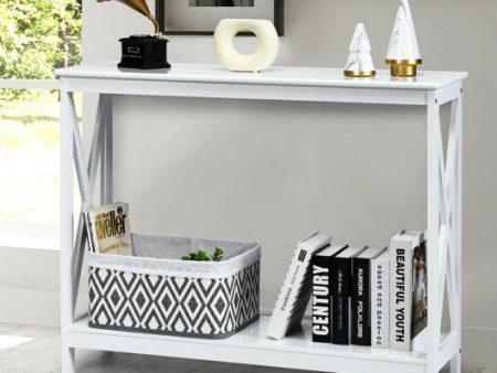 2-Tier Console X-Design Sofa Side Accent Table-White on Sale