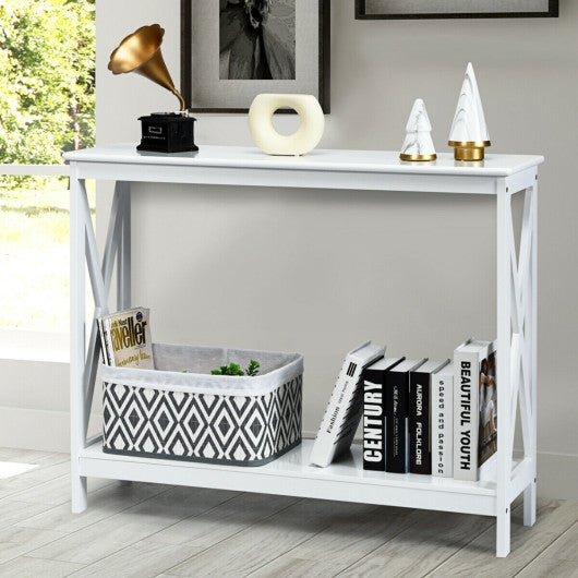 2-Tier Console X-Design Sofa Side Accent Table-White on Sale