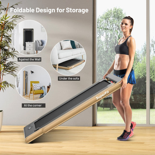 2-in-1 Electric Motorized Health and Fitness Folding Treadmill with Dual Display and Speaker-Yellow Online now