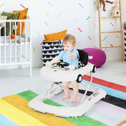 2-in-1 Foldable Baby Walker with Music Player and Lights-White Cheap