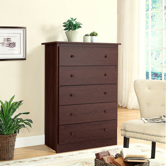 Functional Storage Organized Dresser with 5 Drawer-Brown Fashion