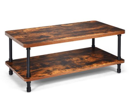 Industrial Vintage Coffee Table with 2-Tier Storage Shelf Online Hot Sale