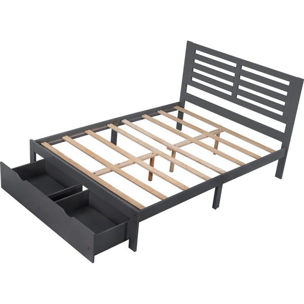 Gray Wood Full With Two Drawers Bed Frame Fashion