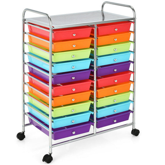 20 Drawers Storage Rolling Cart Studio Organizer-Multicolor For Sale