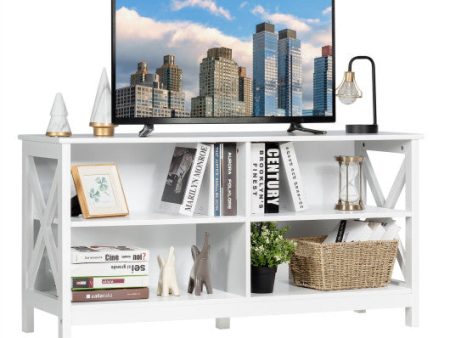 Wooden TV Stand Entertainment for TVs up to 55 Inch with X-Shaped Frame-White For Discount