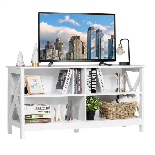 Wooden TV Stand Entertainment for TVs up to 55 Inch with X-Shaped Frame-White For Discount