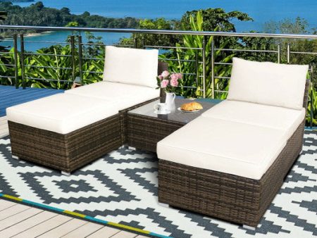 5 Pieces Patio Rattan Furniture Set with Cushioned Armless Sofa-White Discount