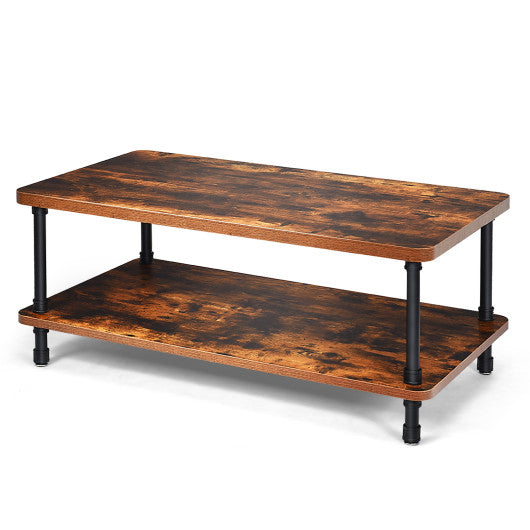 Industrial Vintage Coffee Table with 2-Tier Storage Shelf Online Hot Sale