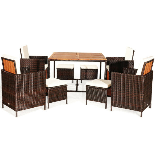 9 Pieces Patio Rattan Dining Cushioned Chairs Set-White Supply