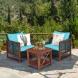 3 Pieces Acacia Wood Patio Furniture Set with Coffee Table-Turquoise Online Hot Sale