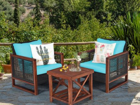 3 Pieces Acacia Wood Patio Furniture Set with Coffee Table-Turquoise Online Hot Sale