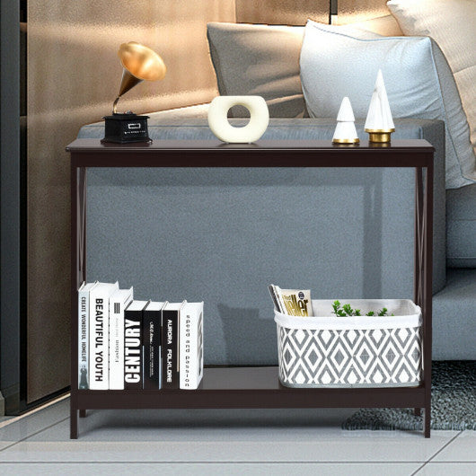 2-Tier Console X-Design Sofa Side Accent Table-Espresso Hot on Sale