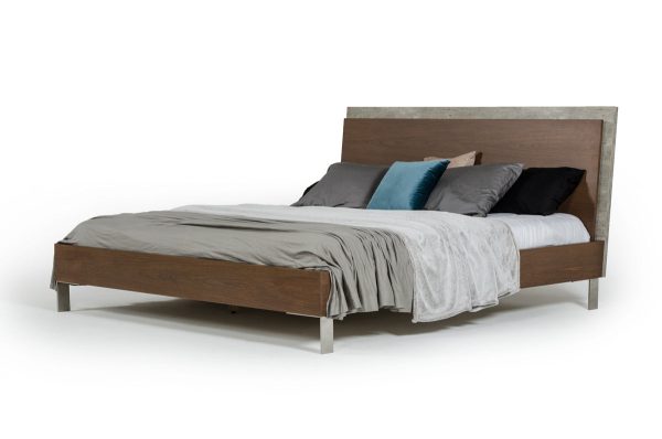 Modern Dark Walnut & Concrete Queen Bed Discount