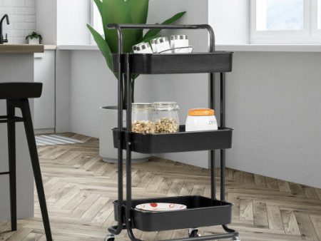 3-Tier Utility Cart Storage Rolling Cart with Casters-Black Sale