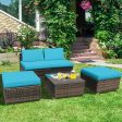 5 Pieces Patio Rattan Furniture Set with Cushioned Armless Sofa-Turquoise Discount