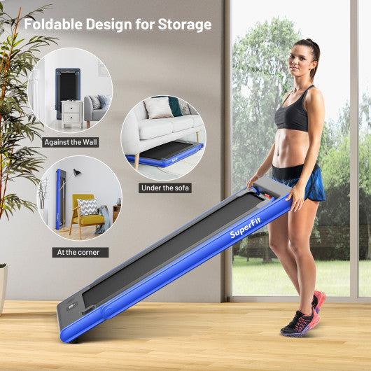 2-in-1 Electric Motorized Health and Fitness Folding Treadmill with Dual Display-Blue Hot on Sale