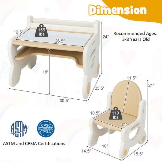 Kids Drawing Table and Chair Set with Watercolor Pens and Blackboard Eraser-Brown Online Sale