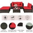 5 Pcs Outdoor Patio Rattan Furniture Set Sectional Conversation with Navy Cushions-Red on Sale