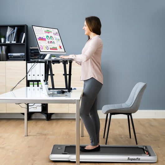 2-in-1 Electric Motorized Health and Fitness Folding Treadmill with Dual Display and Speaker-White Online