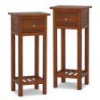 2 Tier Slim Nightstand Bedside Table with Drawer Shelf-Brown Cheap