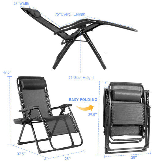 Oversize Lounge Chair with Cup Holder of Heavy Duty for outdoor-Black For Discount