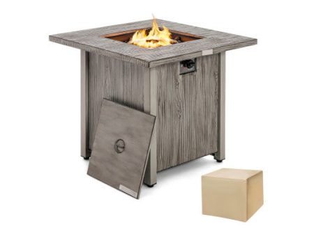 28 Inch 40 000 BTU Square Fire Pit Table with Lid and Lava Rocks-Gray Cheap