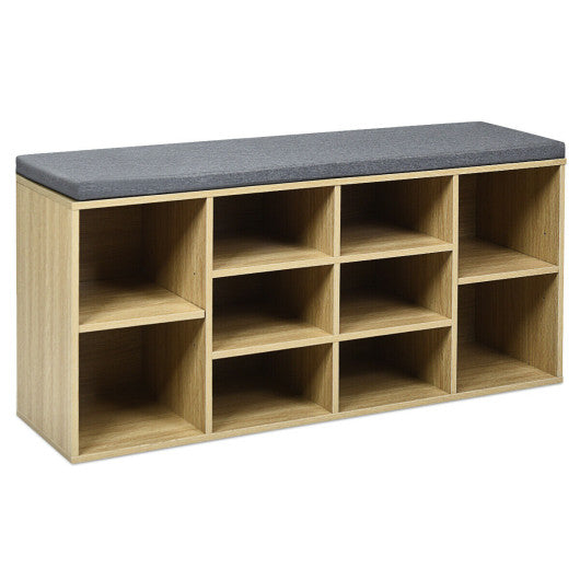 10-Cube Organizer Shoe Storage Bench with Cushion for Entryway-Beige Supply