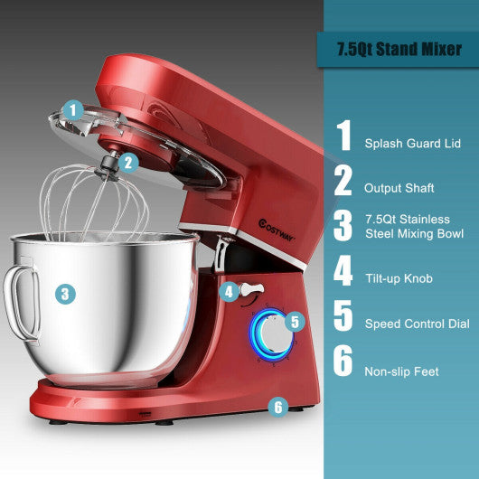 7.5 Qt Tilt-Head Stand Mixer with Dough Hook-Red on Sale