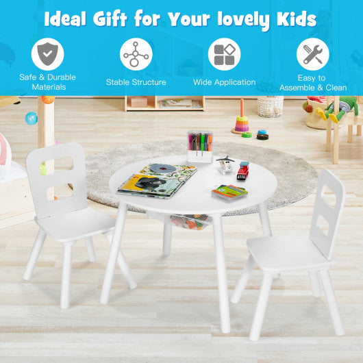 Wood Activity Kids Table and Chair Set with Center Mesh Storage for Snack Time and Homework-White Hot on Sale